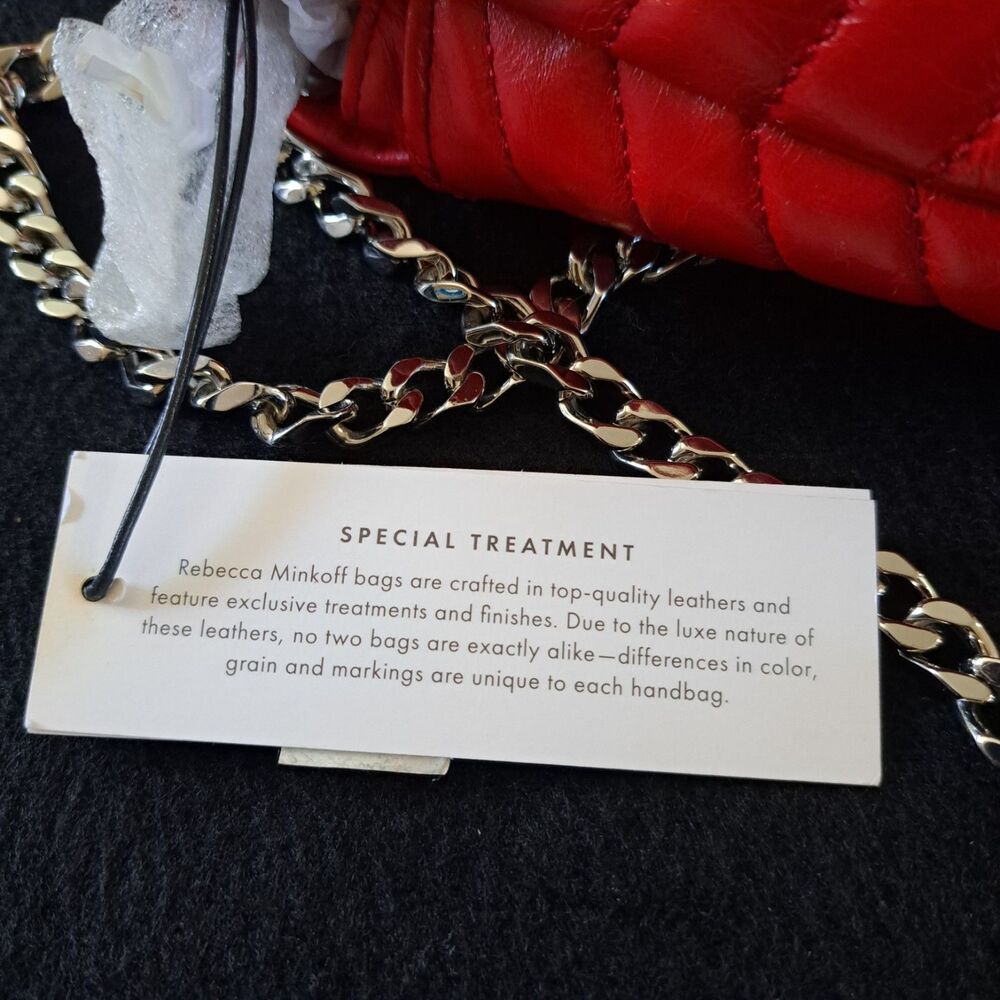 Rebecca Minkoff Crossbody Bag Red Chevron Quilted Leather Silver Chain Hardware - Picture 12 of 14